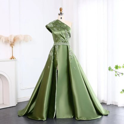 Luxury Green Crystal Evening Dress with Overskirt SS599