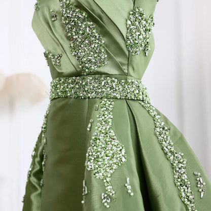Luxury Green Crystal Evening Dress with Overskirt SS599