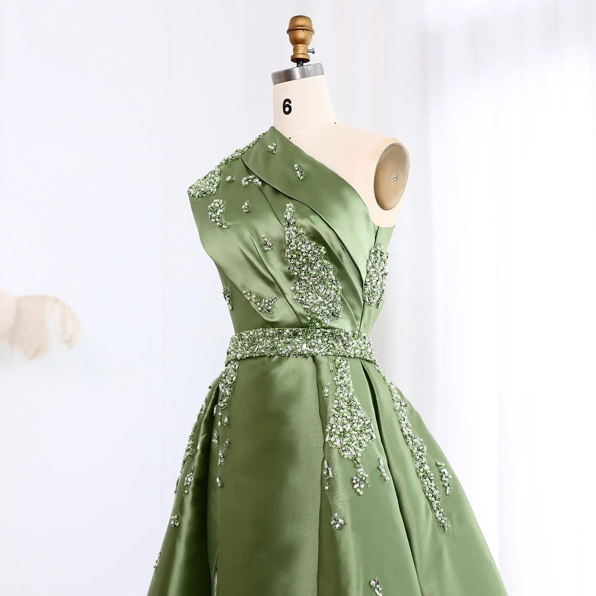 Luxury Green Crystal Evening Dress with Overskirt SS599