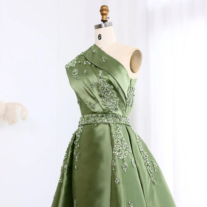 Luxury Green Crystal Evening Dress with Overskirt SS599