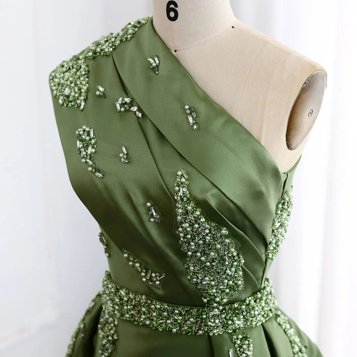 Luxury Green Crystal Evening Dress with Overskirt SS599