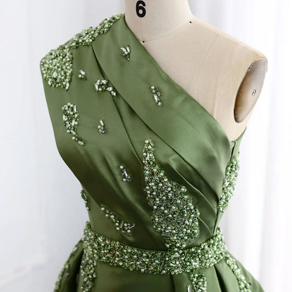 Luxury Green Crystal Evening Dress with Overskirt SS599
