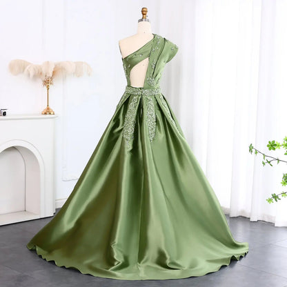 Luxury Green Crystal Evening Dress with Overskirt SS599