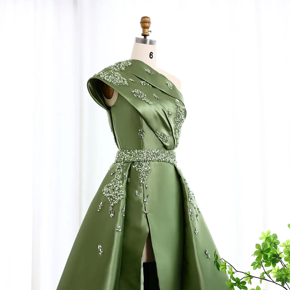 Luxury Green Crystal Evening Dress with Overskirt SS599