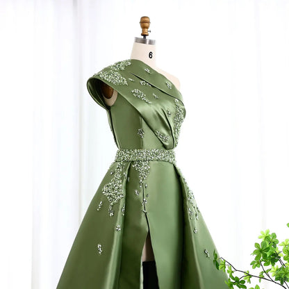 Luxury Green Crystal Evening Dress with Overskirt SS599