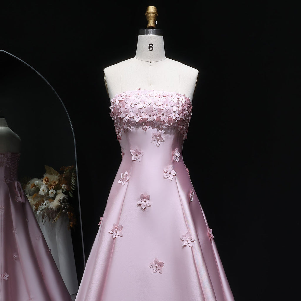 Luxury 3D flowers Pink Beaded Evening Dress SF278