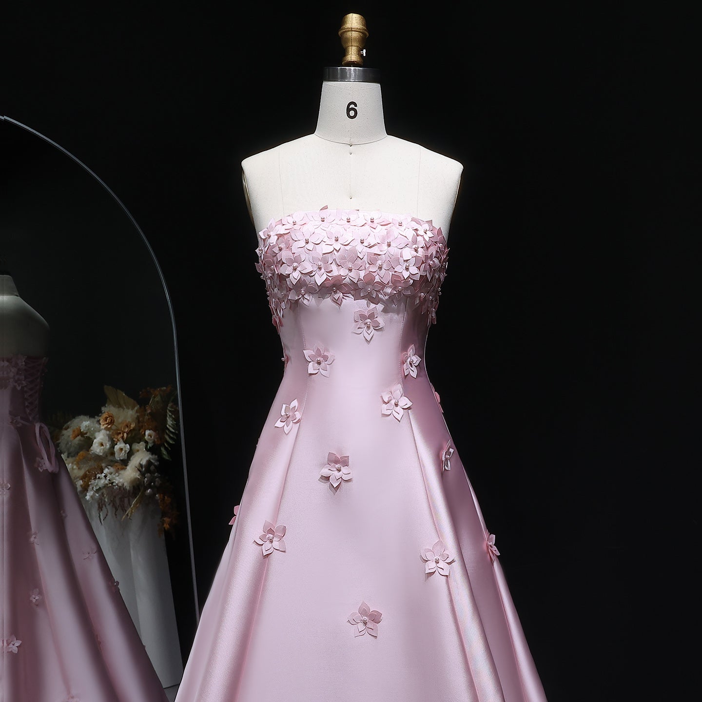 Luxury 3D flowers Pink Beaded Evening Dress SF278