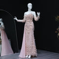 Elegant Blue 3D Flowers Feathers Evening Dress with Sleeves SS342