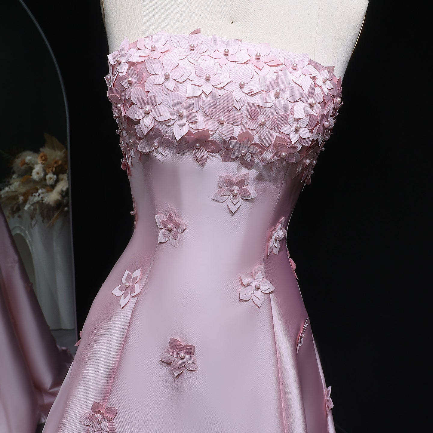 Luxury 3D flowers Pink Beaded Evening Dress SF278