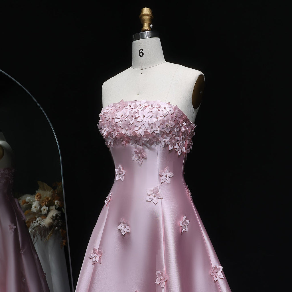 Luxury 3D flowers Pink Beaded Evening Dress SF278