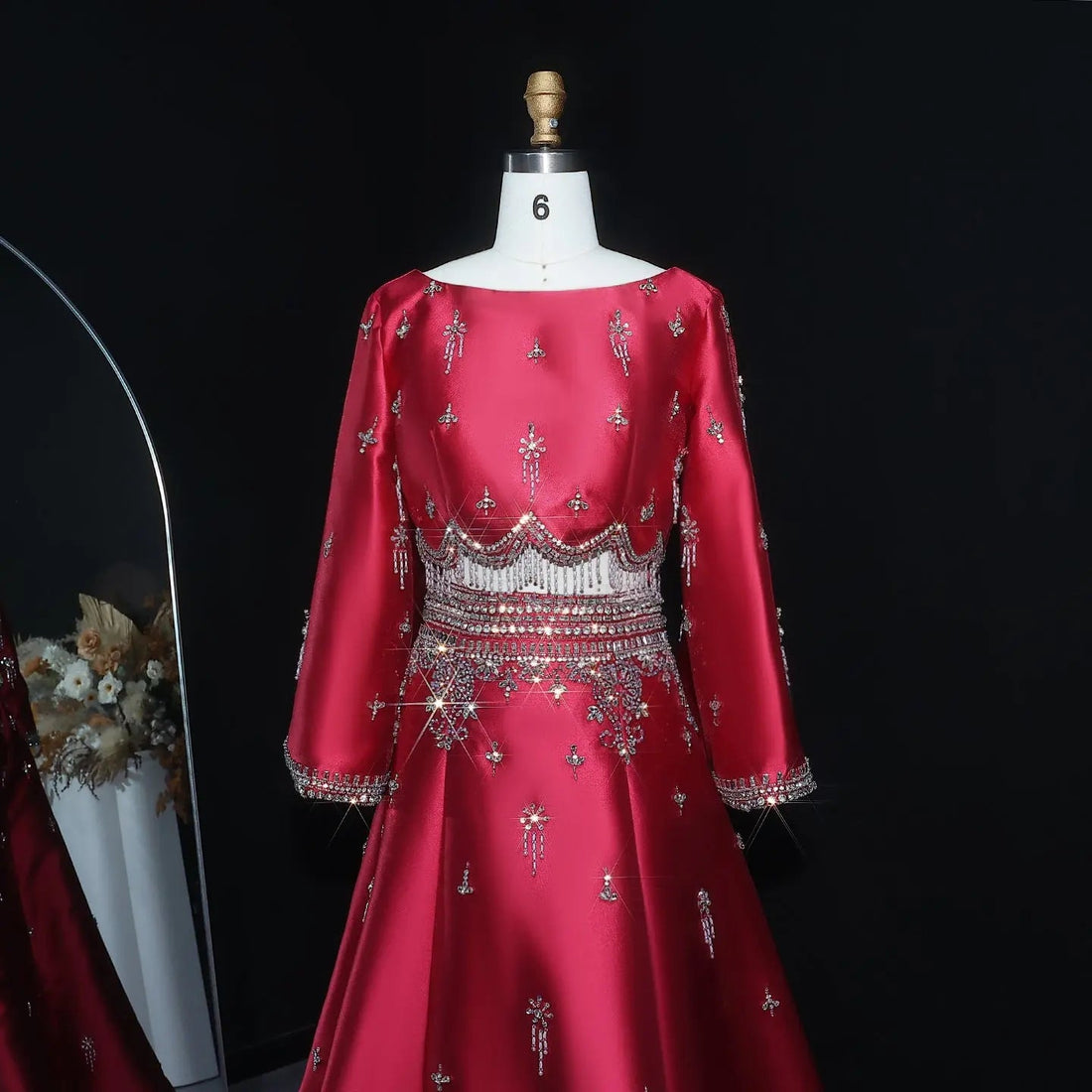 Luxury Burgundy Crystal Beaded 2 Piece Long Sleeve Evening Dress SS573