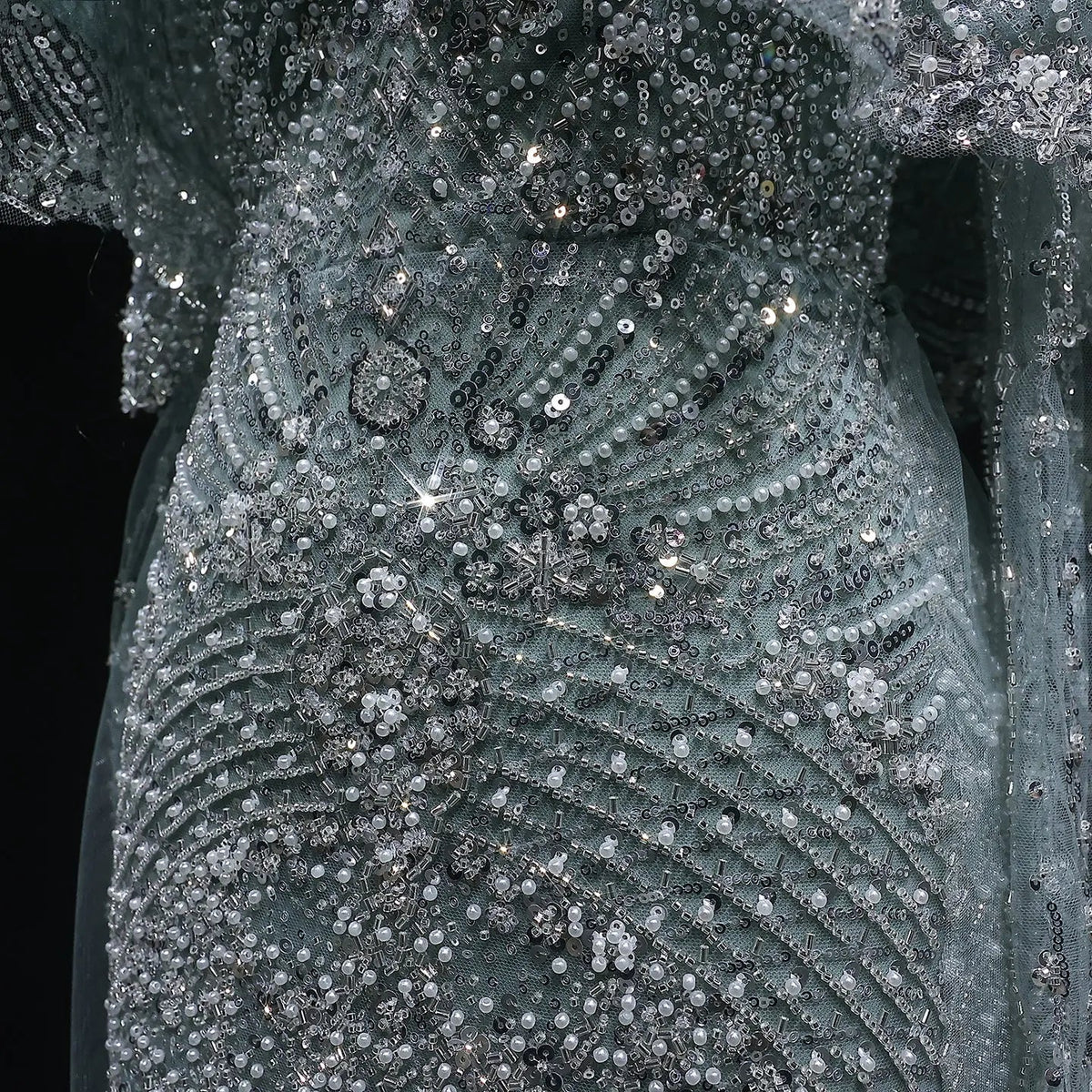 Luxury Gray Beaded Crystal Evening Dress with Cape SS557