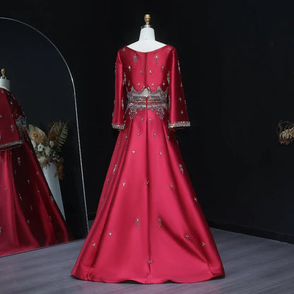 Luxury Burgundy Crystal Beaded 2 Piece Long Sleeve Evening Dress SS573