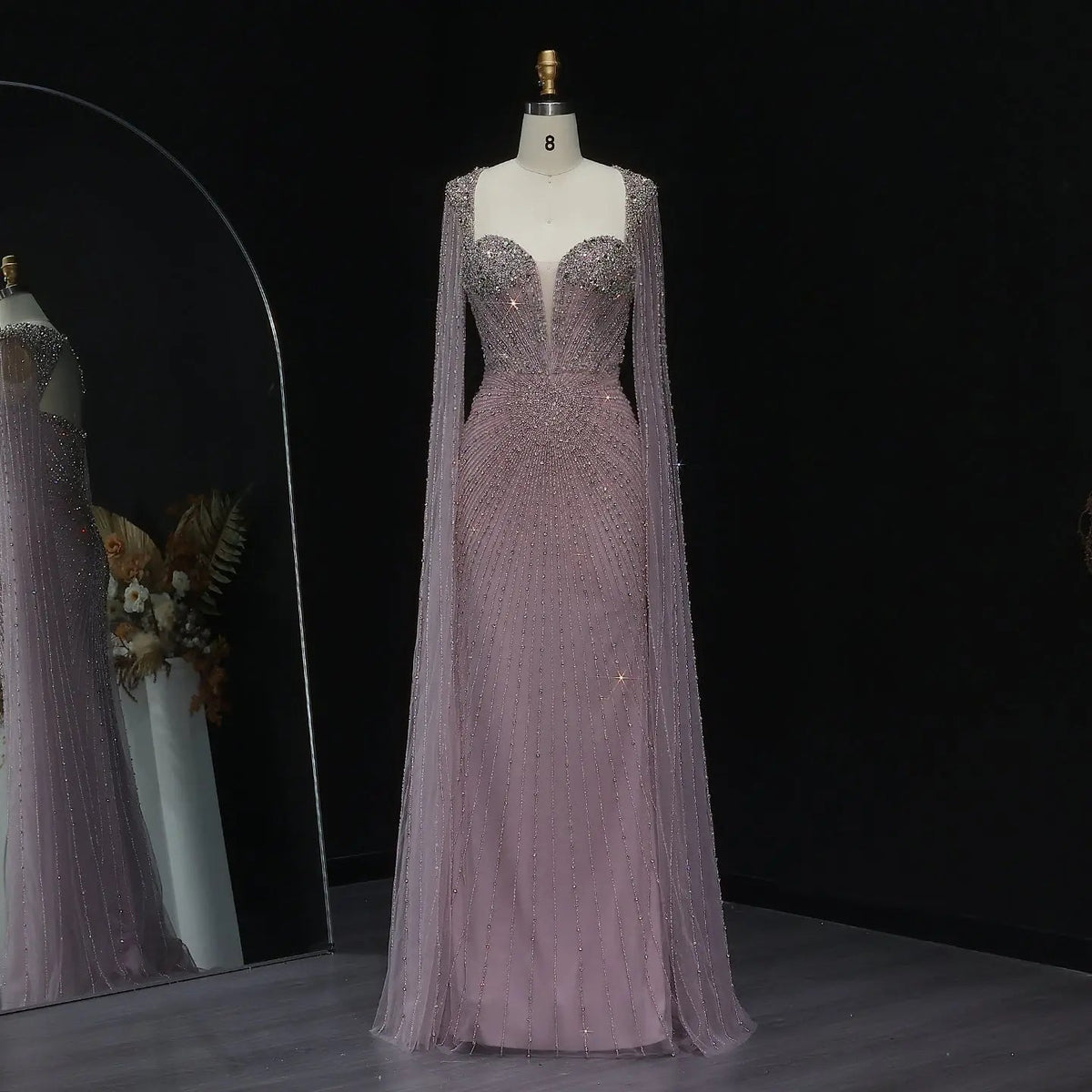 Sparkly Crystal Pink Evening Dress with Cape SS194
