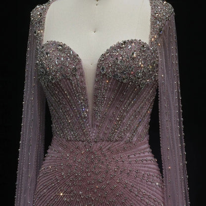 Sparkly Crystal Pink Evening Dress with Cape SS194