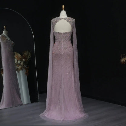 Sparkly Crystal Pink Evening Dress with Cape SS194