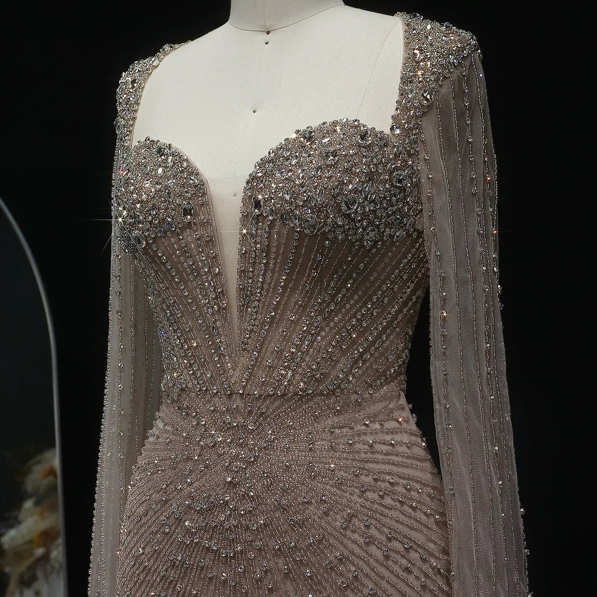 Sparkly Crystal Pink Evening Dress with Cape SS194