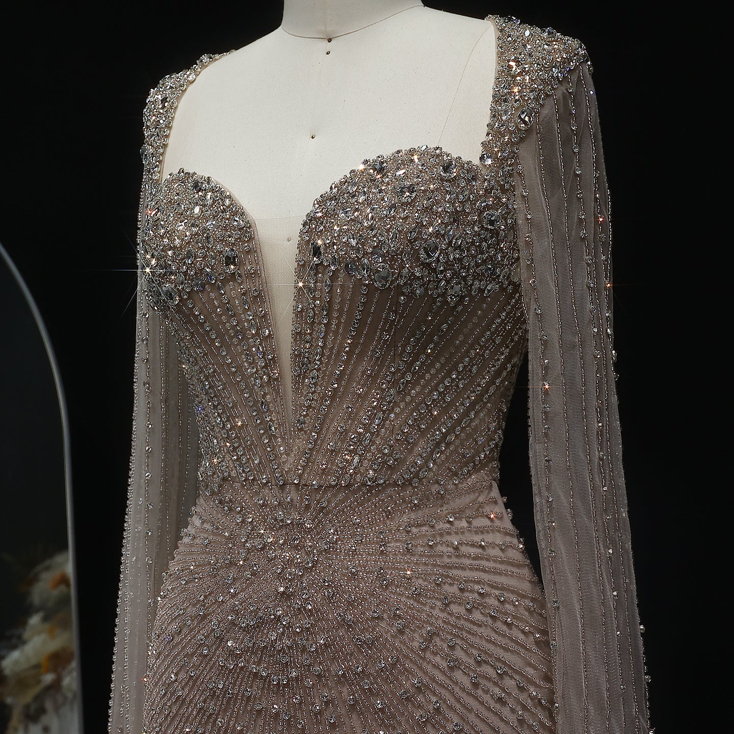 Luxury Beaded Pink Evening Dress with Cape Sleeves SS194