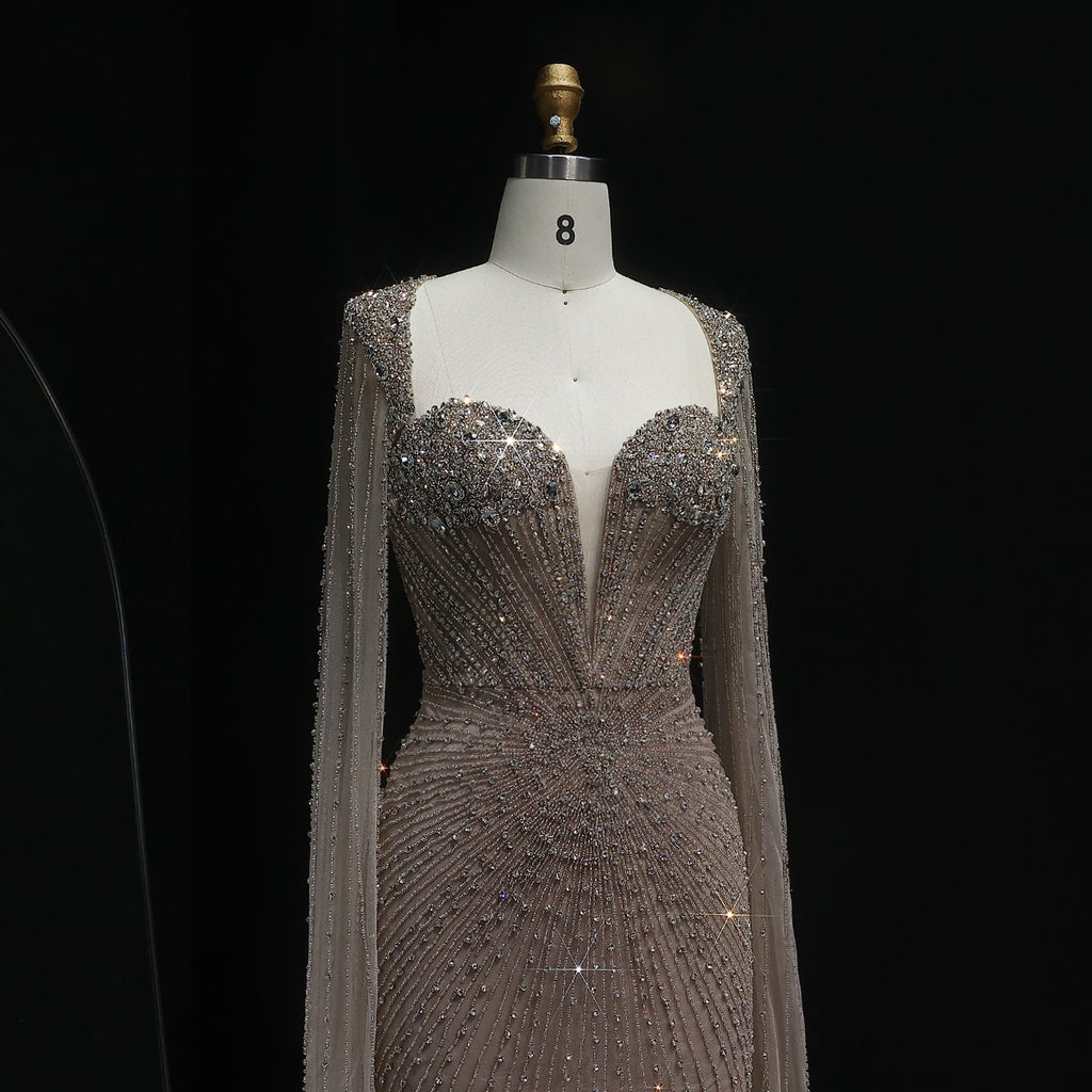 Luxury Beaded Pink Evening Dress with Cape Sleeves SS194