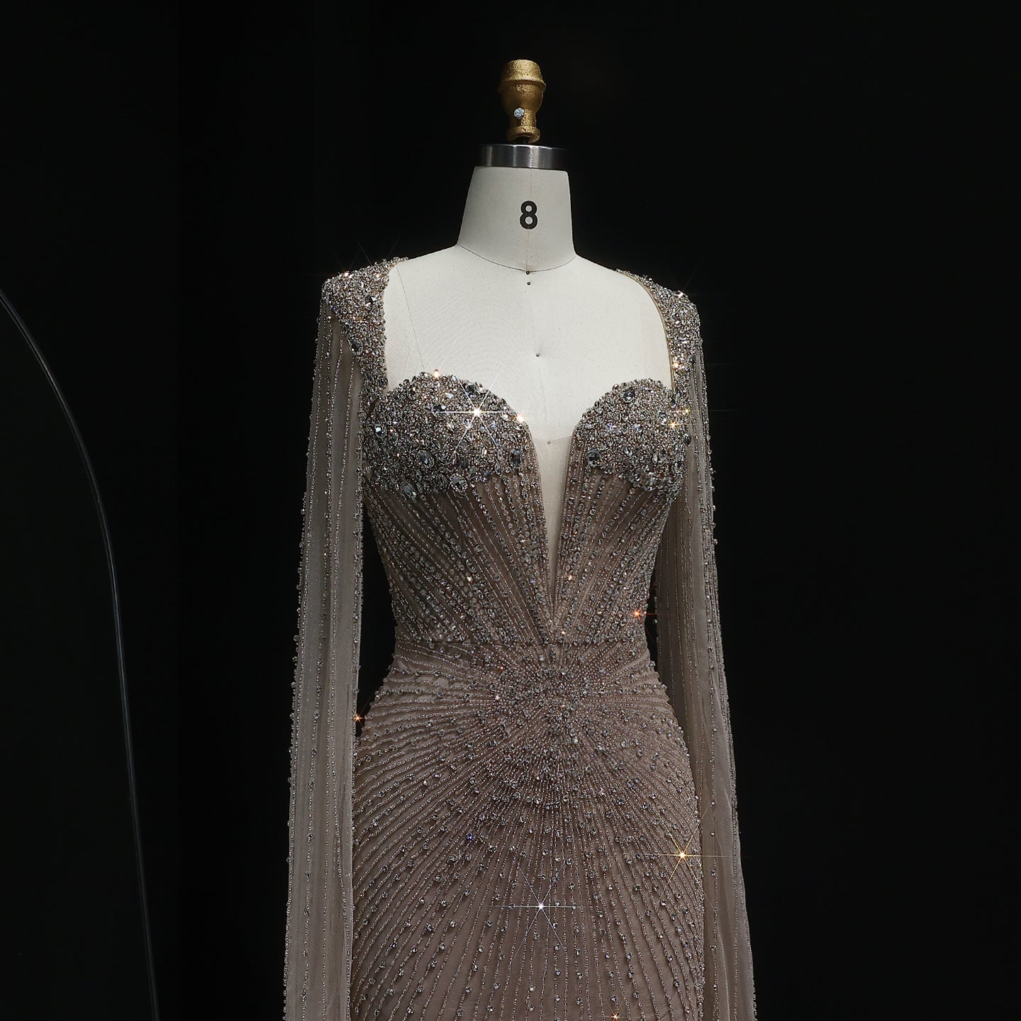 Luxury Beaded Pink Evening Dress with Cape Sleeves SS194