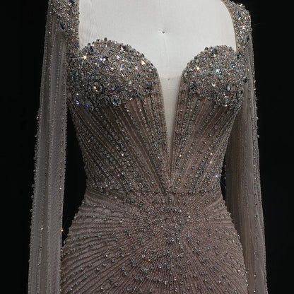 Sparkly Crystal Pink Evening Dress with Cape SS194