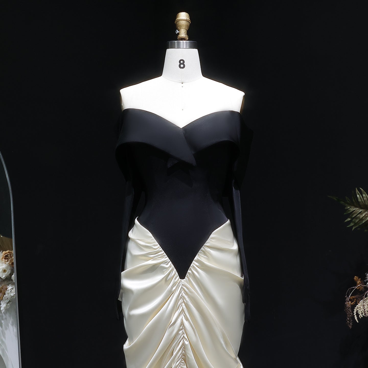Elegant White&Black Off Shoulder Mermaid Evening Dress SF531