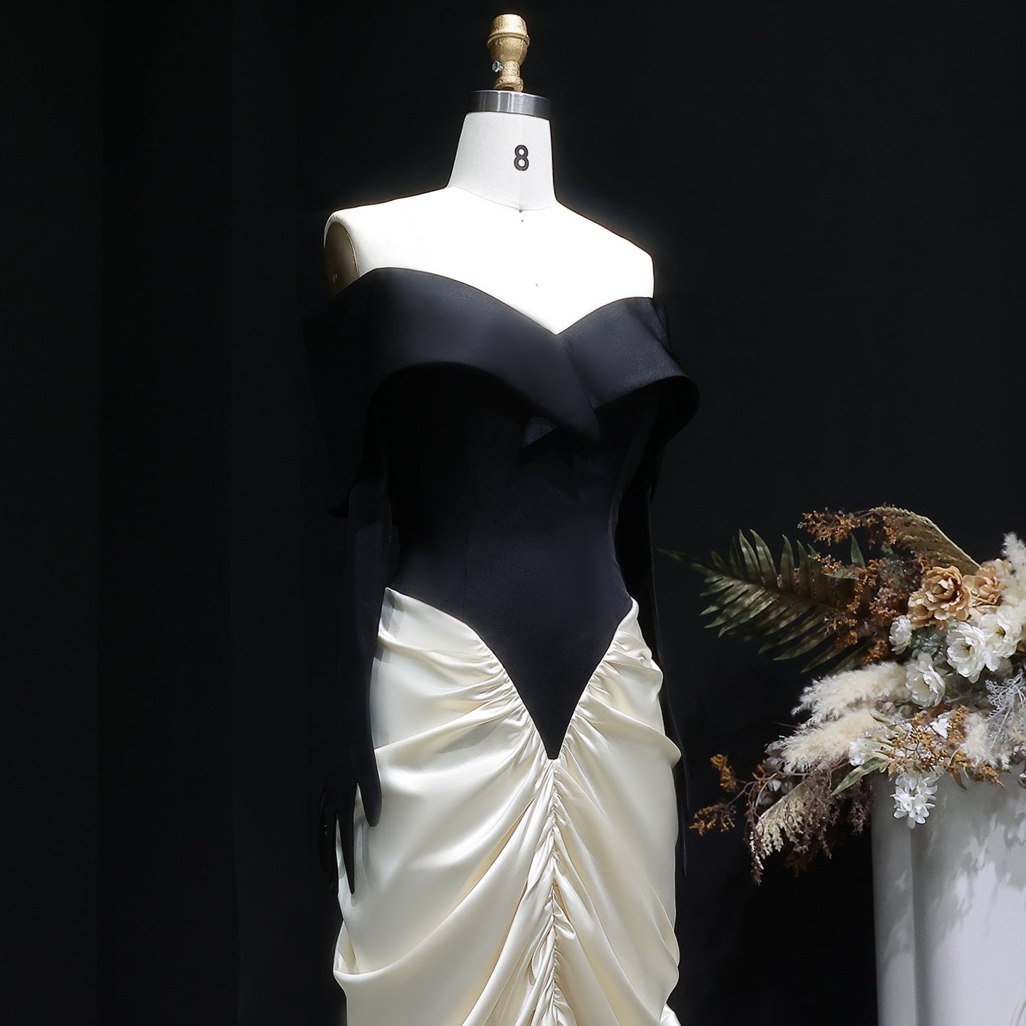 Elegant White&Black Off Shoulder Mermaid Evening Dress SF531