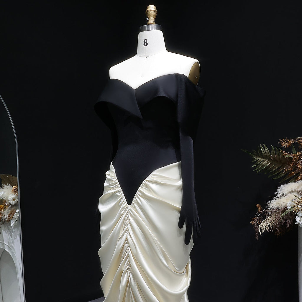 Elegant White&Black Off Shoulder Mermaid Evening Dress SF531