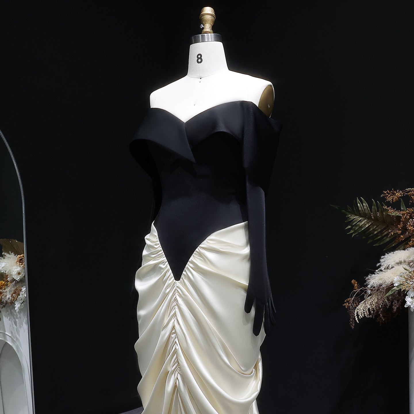 Elegant White&Black Off Shoulder Mermaid Evening Dress SF531
