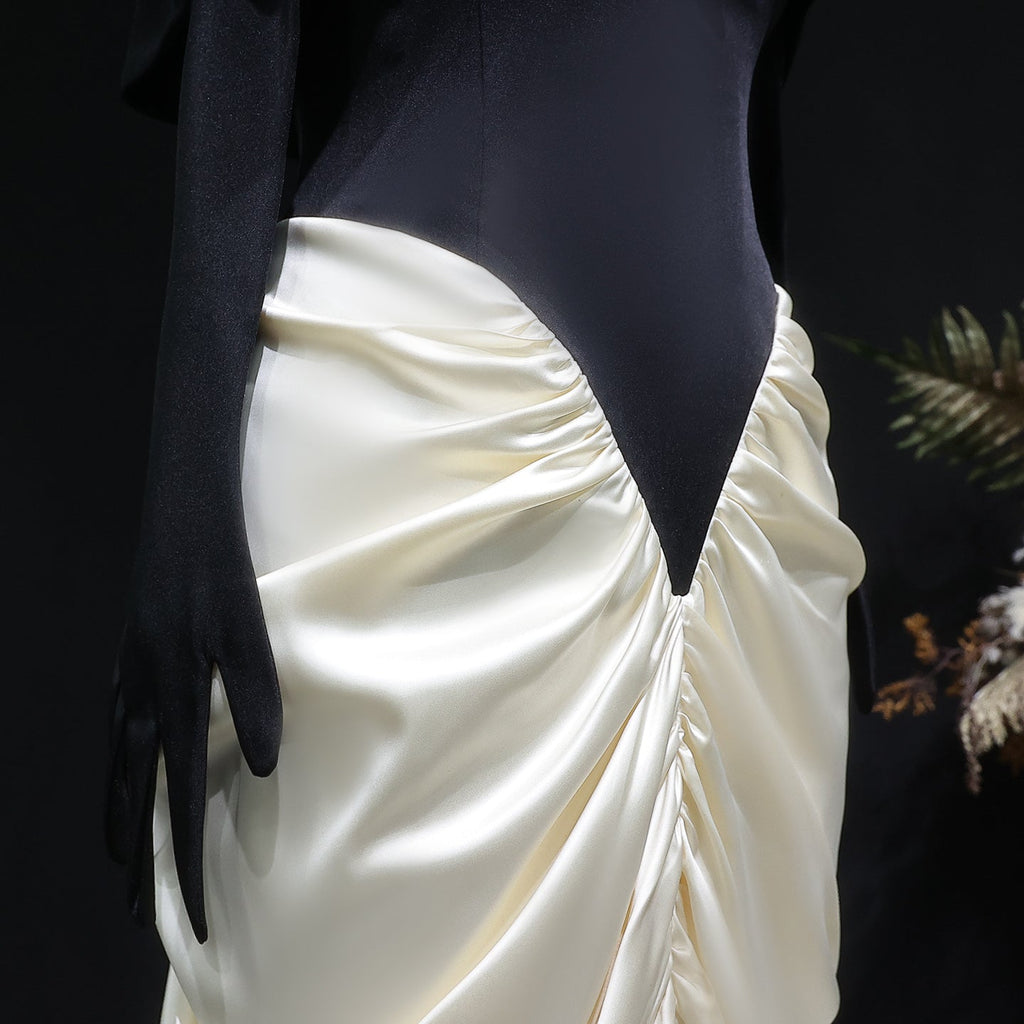 Elegant White&Black Off Shoulder Mermaid Evening Dress SF531