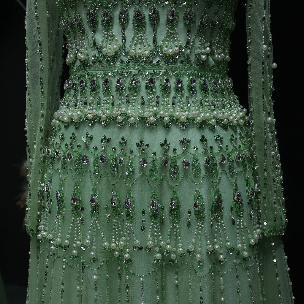 Elegant Off Shoulder Sage Green Evening Dress SS588