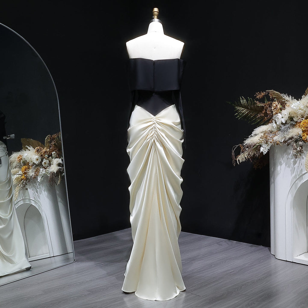Elegant White&Black Off Shoulder Mermaid Evening Dress SF531