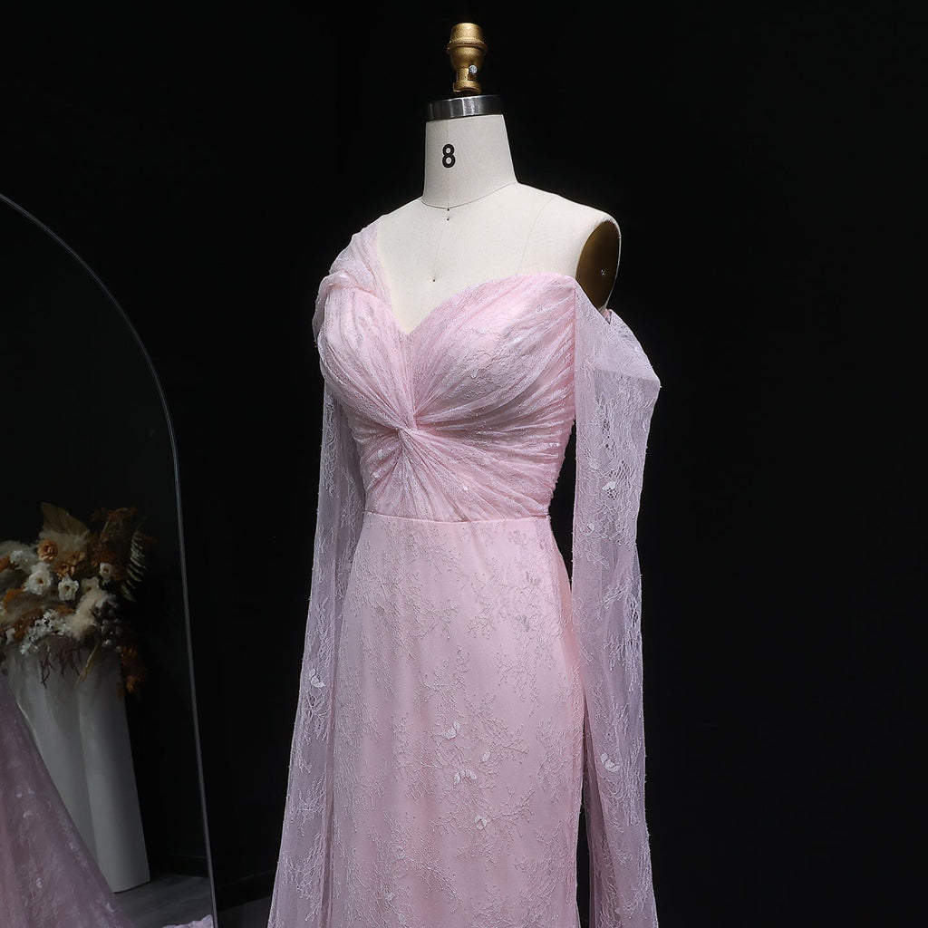 Purple Lace Mermaid Evening Dress with Cape Sleeves SF055