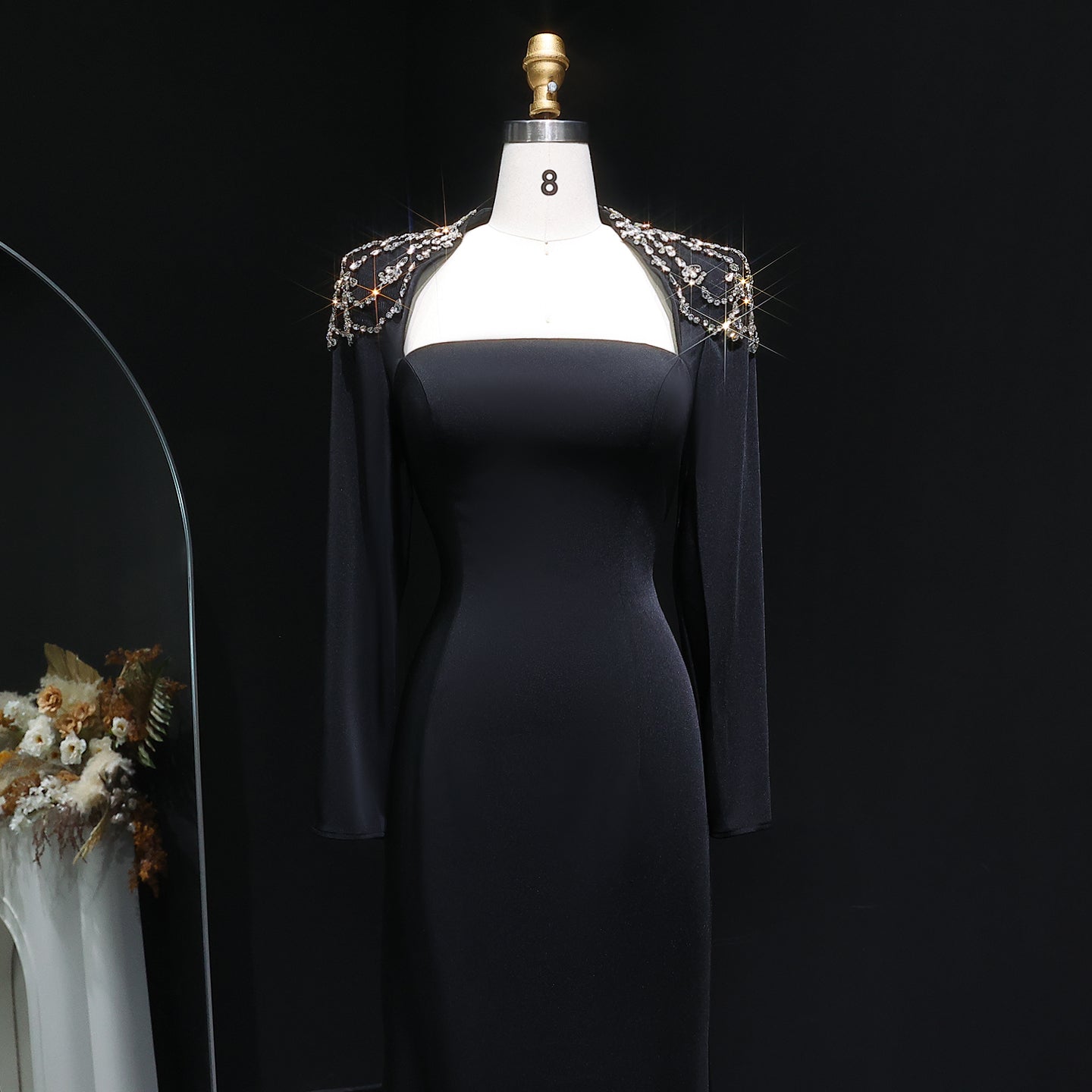 Elegant Crystal White Square Neck Evening Dress SF347