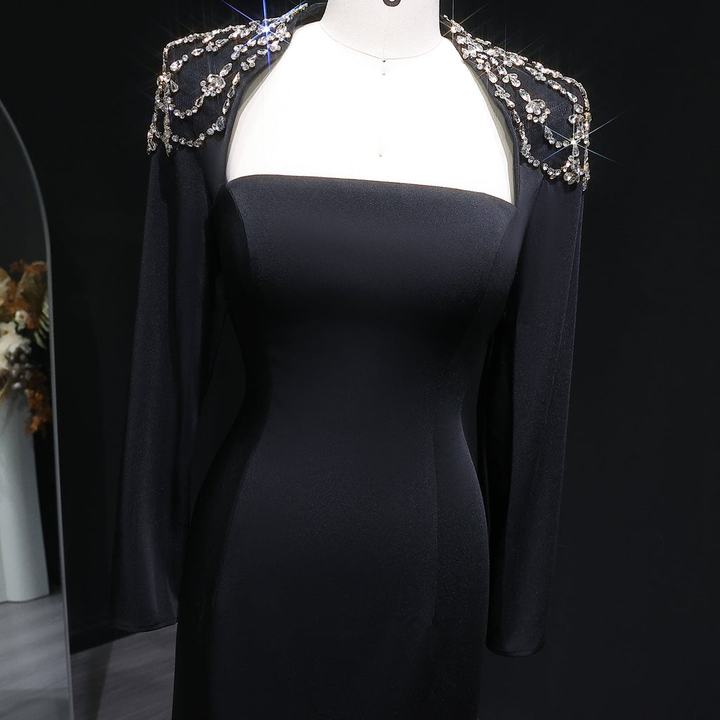 Elegant Crystal White Square Neck Evening Dress SF347