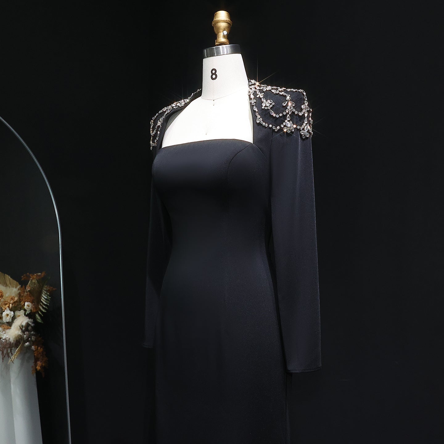 Elegant Crystal White Square Neck Evening Dress SF347