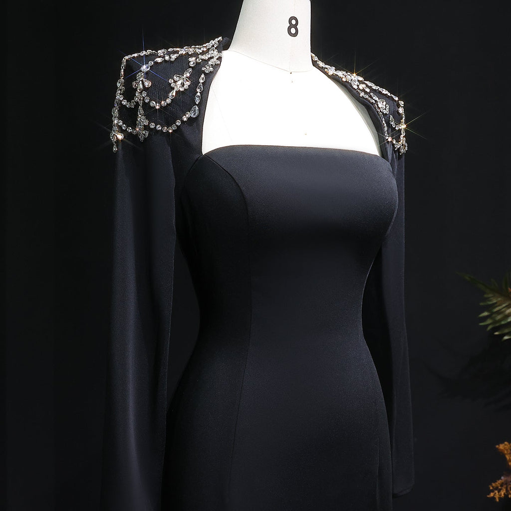 Elegant Crystal White Square Neck Evening Dress SF347