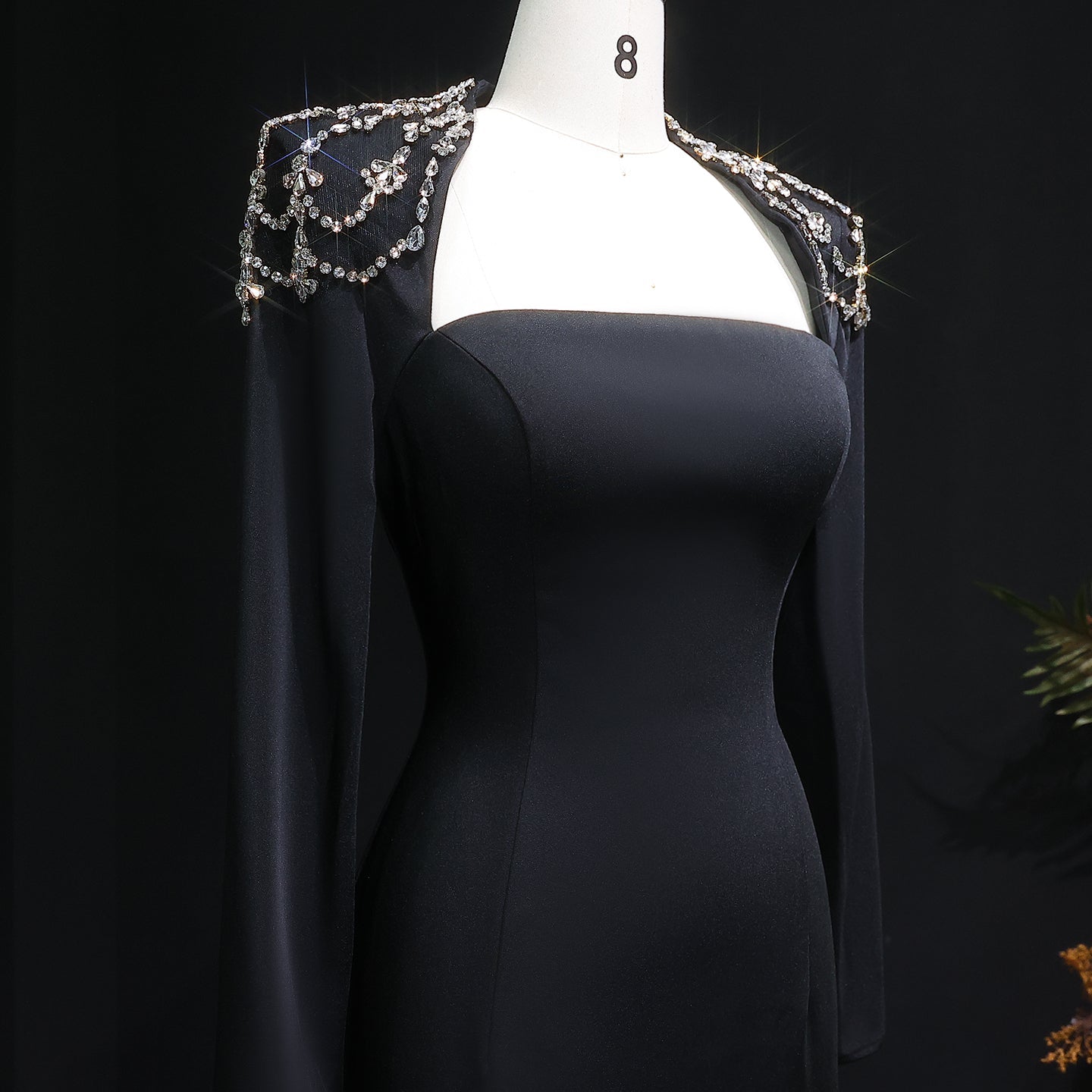 Elegant Crystal White Square Neck Evening Dress SF347