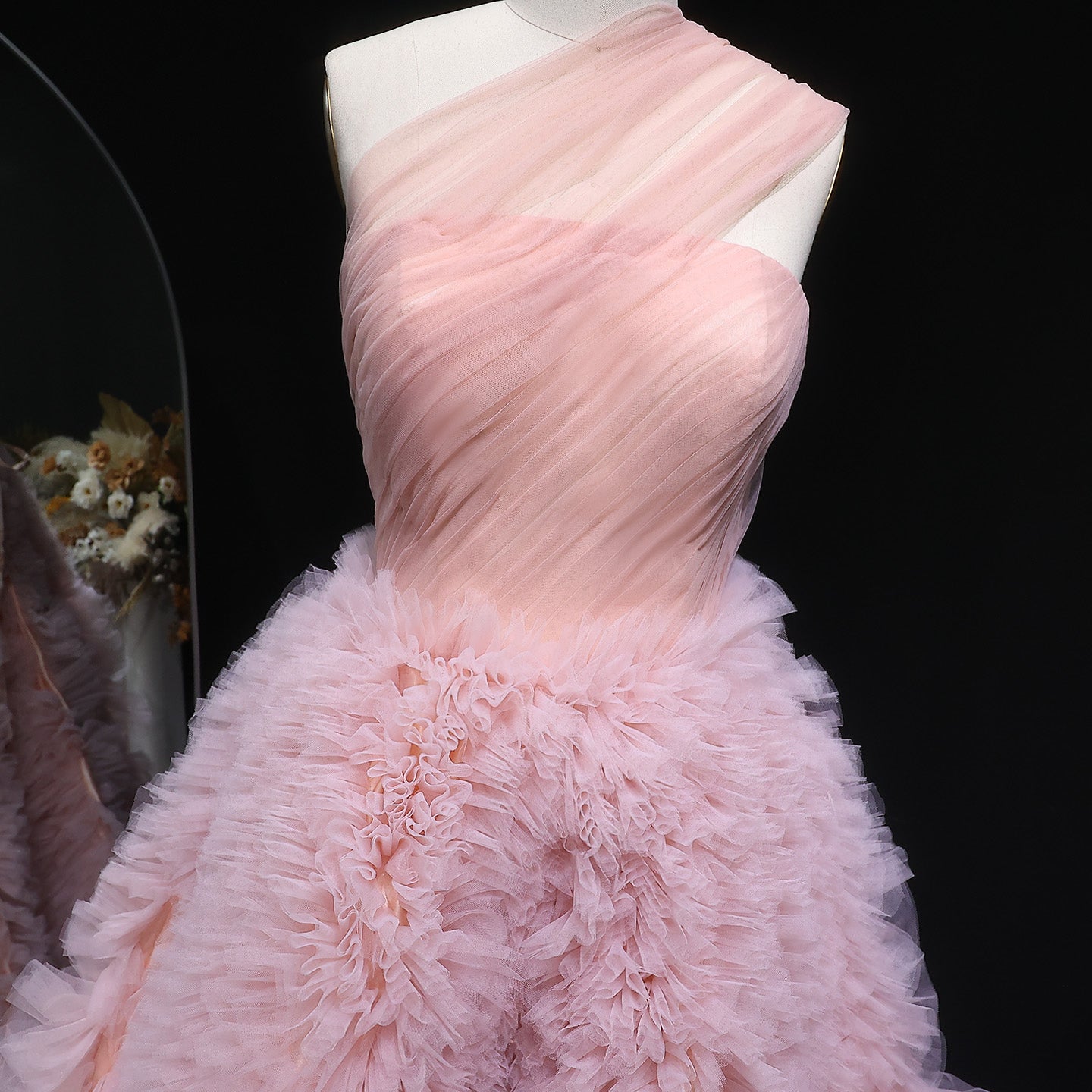 Elegant Dusty Pink One Shoulder A-Line Ruffles Evening Dress SF253