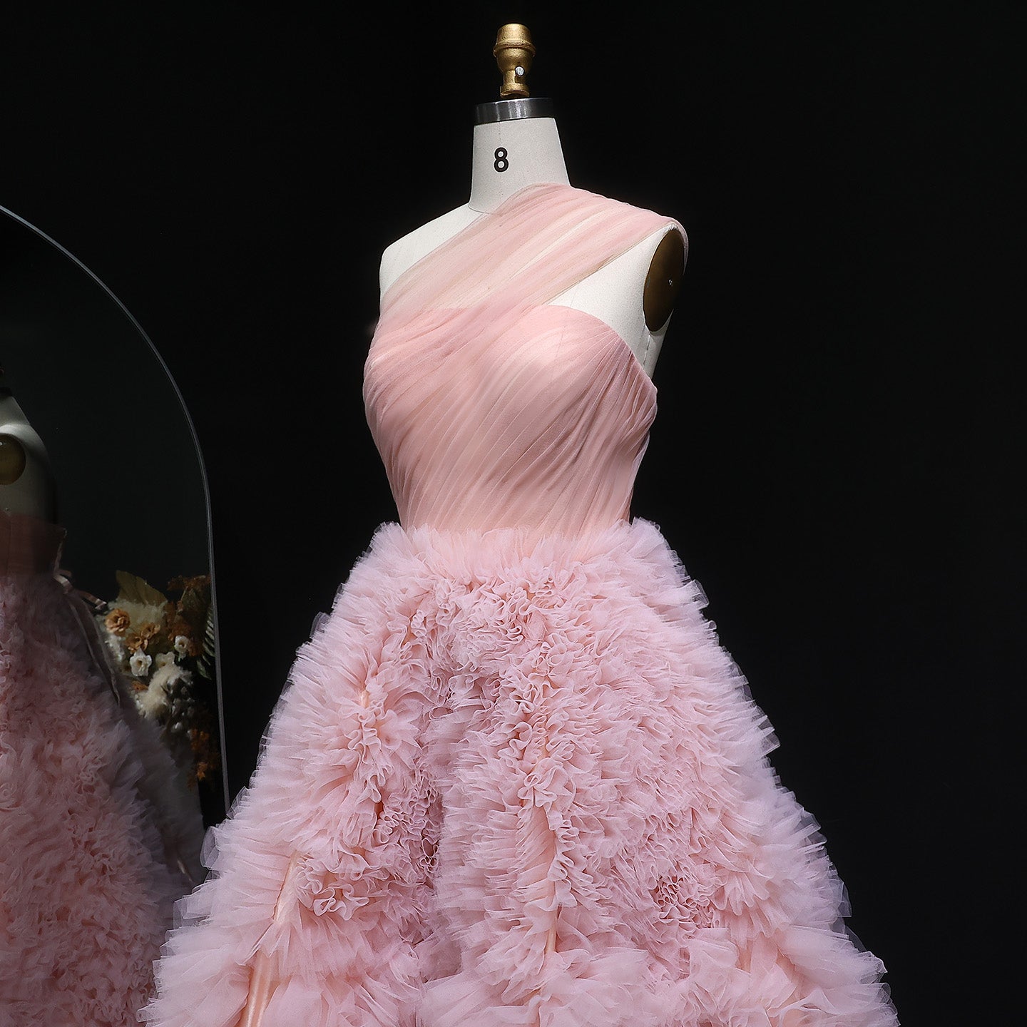 Elegant Dusty Pink One Shoulder A-Line Ruffles Evening Dress SF253