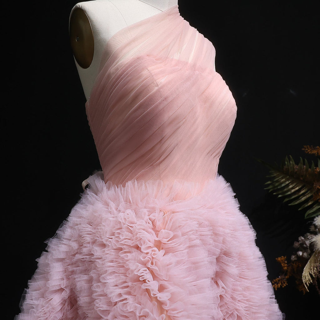 Elegant Dusty Pink One Shoulder A-Line Ruffles Evening Dress SF253