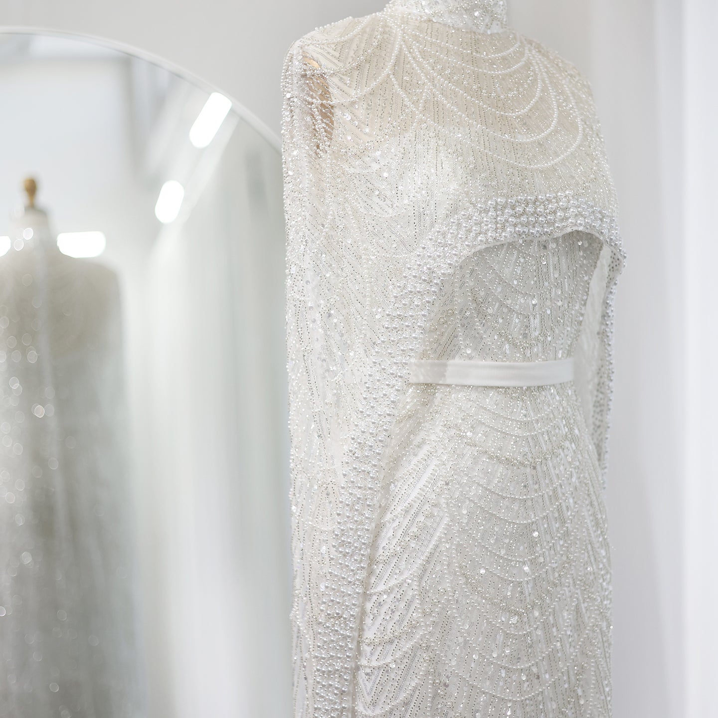 Luxury Pearls Champagne Mermaid Evening Dress with Cape SS369