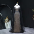 Sparkle Crystal Blue Mermaid Evening Dress with Cape Sleeves SS043