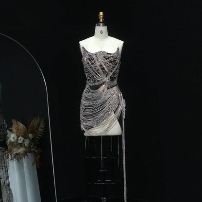 Luxury Crystal Tassels Strapless Short Homecoming Dress RM012