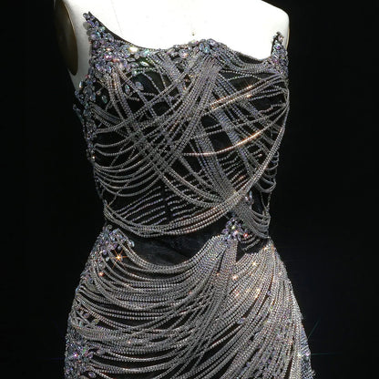 Luxury Crystal Tassels Strapless Short Homecoming Dress RM012