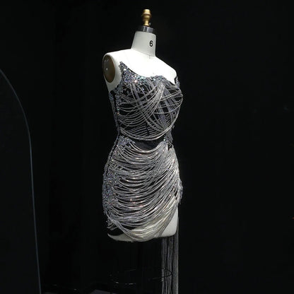Luxury Crystal Tassels Strapless Short Homecoming Dress RM012