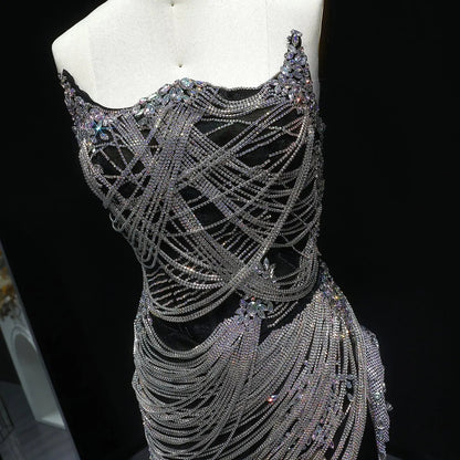 Luxury Crystal Tassels Strapless Short Homecoming Dress RM012