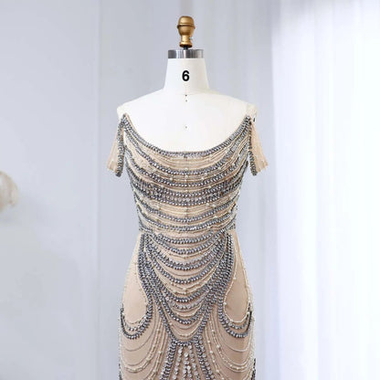 Luxury Crystal Silver Gray Mermaid Evening Dress SS403