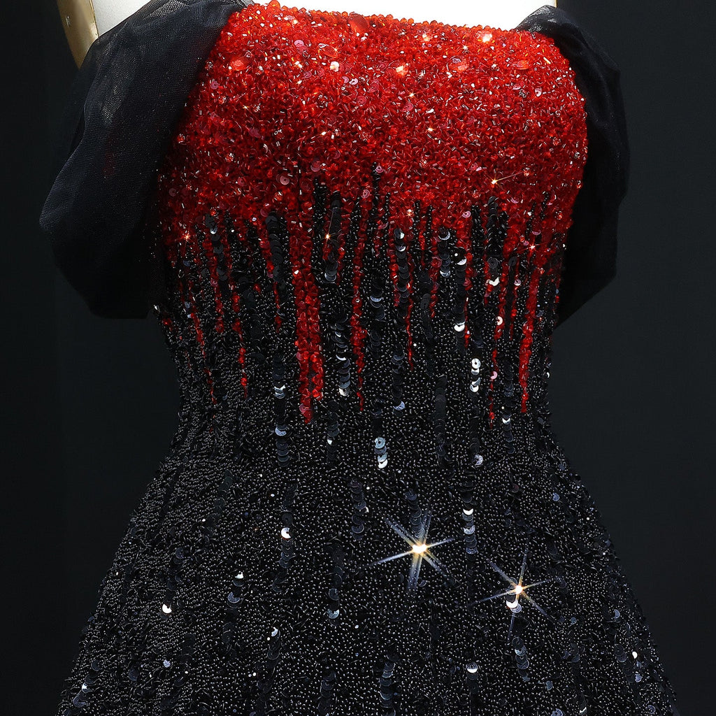 Luxury Beaded Black Strapless Midi Evening Dress SS224