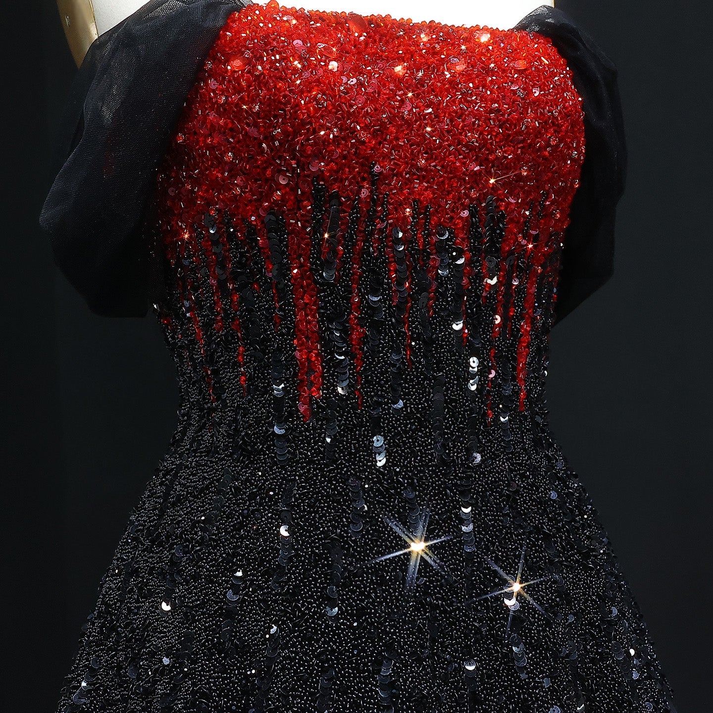Luxury Beaded Black Strapless Midi Evening Dress SS224